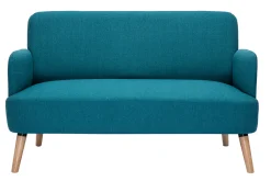 Cheap Miliboo Sofá nórdico 2 plazas de tela azul petróleo y madera clara ISKO