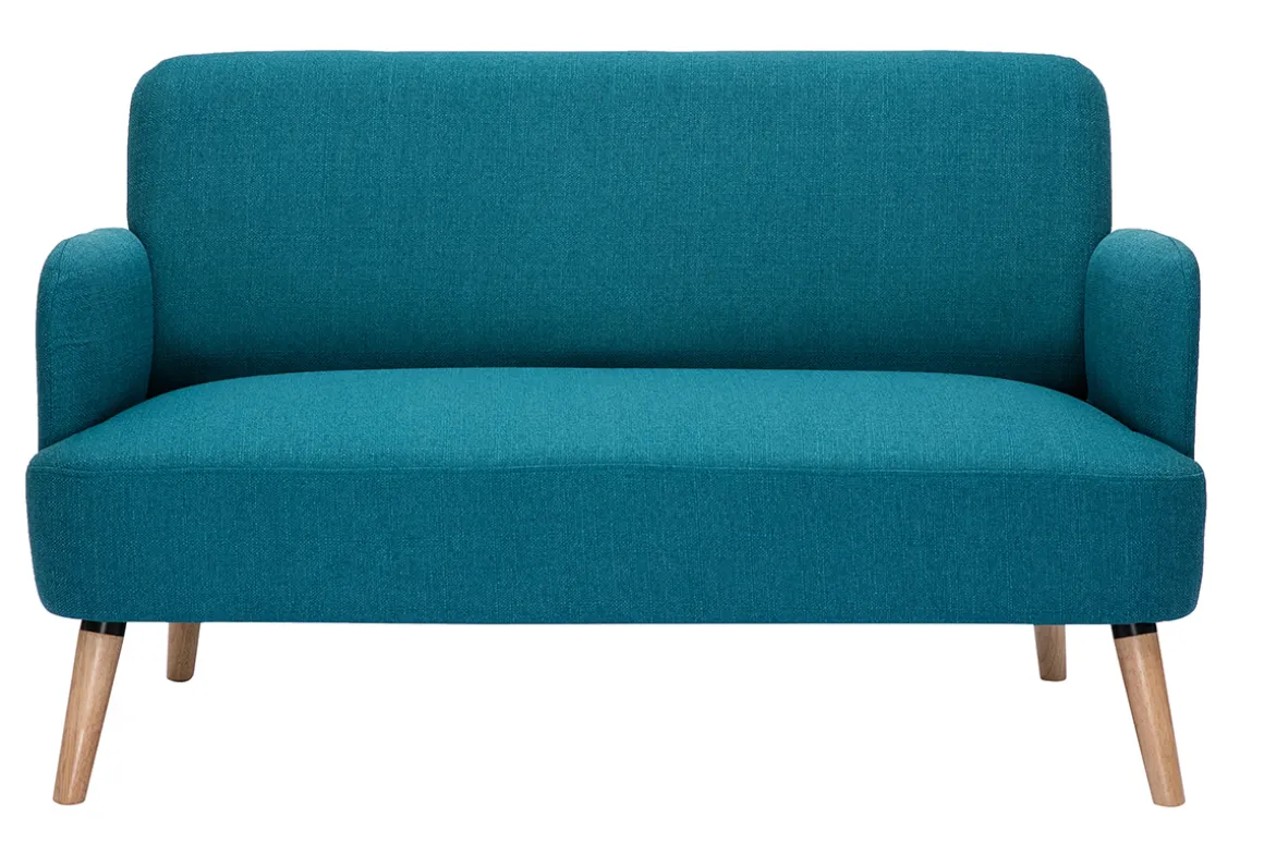 Cheap Miliboo Sofá nórdico 2 plazas de tela azul petróleo y madera clara ISKO
