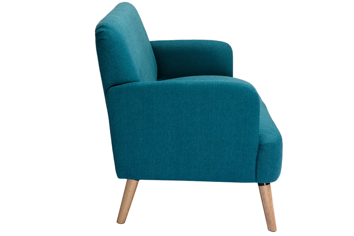 Cheap Miliboo Sofá nórdico 2 plazas de tela azul petróleo y madera clara ISKO