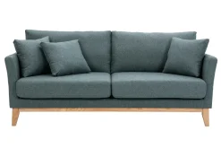 Shop Miliboo Sofá nórdico 3 plazas de tela verde grisáceo y madera clara OSLO