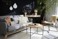 Shop Miliboo Sofá nórdico 3 plazas de tela verde grisáceo y madera clara OSLO