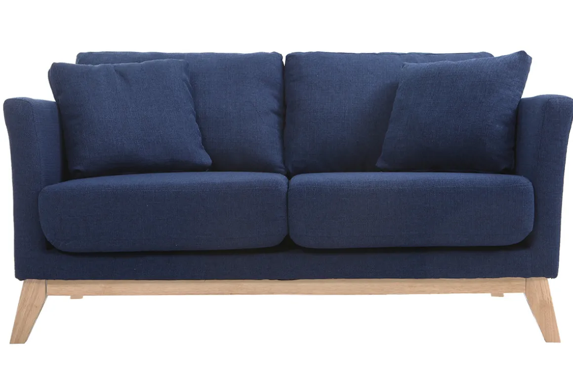 Cheap Miliboo Sofá nórdico 2 plazas desenfundable azul oscuro y patas madera clara OSLO