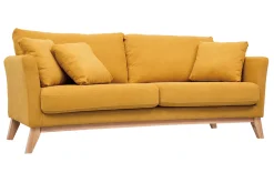 Outlet Miliboo Sofá nórdico 3 plazas desenfundable efecto terciopelo amarillo mostaza OSLO