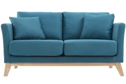 Sale Miliboo Sofá nórdico 2 plazas desenfundable azul petróleo y patas madera clara OSLO