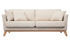 Shop Miliboo Sofá nórdico 3 plazas desenfundable beige y patas madera OSLO