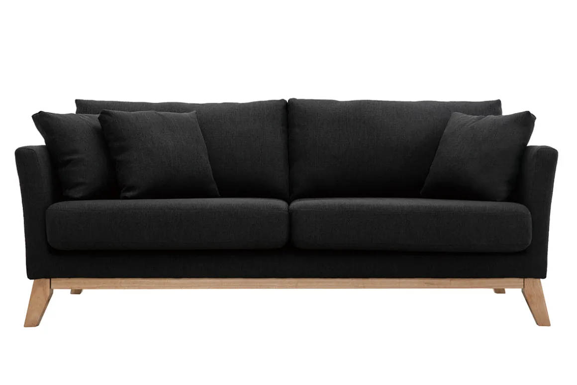 Clearance Miliboo Sofá nórdico 3 plazas gris oscuro desenfundable patas madera OSLO