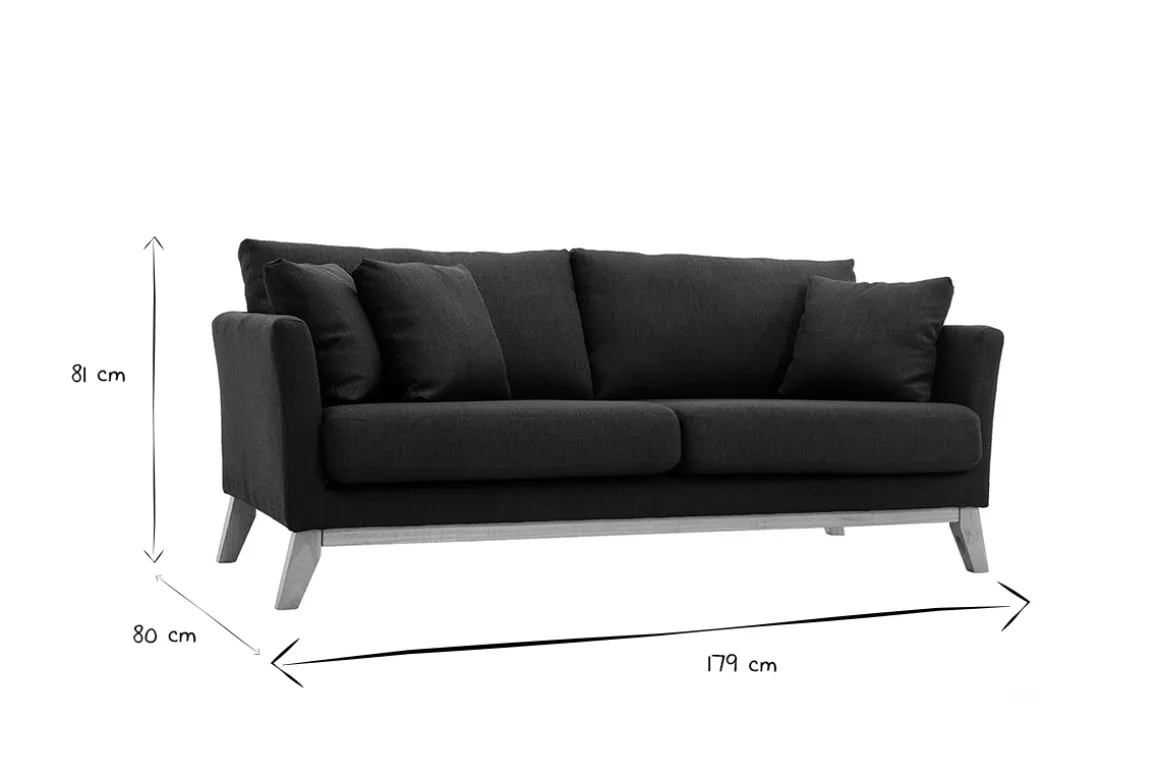 Clearance Miliboo Sofá nórdico 3 plazas gris oscuro desenfundable patas madera OSLO