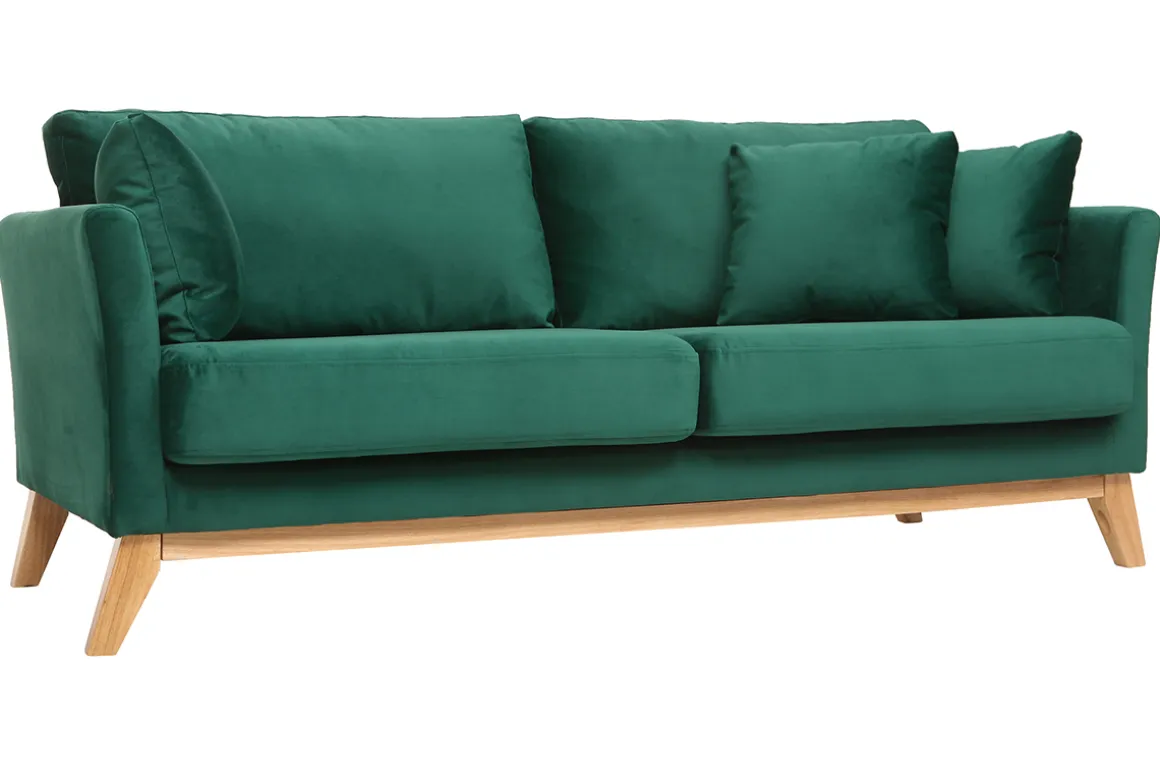 Cheap Miliboo Sofá nórdico 3 plazas terciopelo verde desenfundable patas madera OSLO
