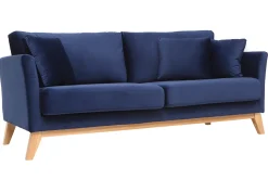 Clearance Miliboo Sofá nórdico 3 plazas terciopelo azul oscuro desenfundable patas madera OSLO