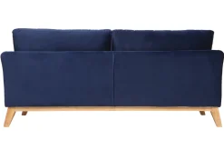 Clearance Miliboo Sofá nórdico 3 plazas terciopelo azul oscuro desenfundable patas madera OSLO