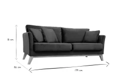 Clearance Miliboo Sofá nórdico 3 plazas terciopelo azul oscuro desenfundable patas madera OSLO