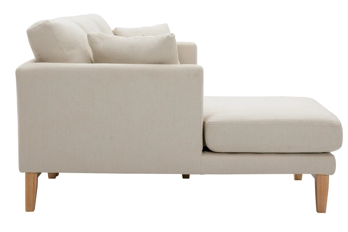 Shop Miliboo Sofá nórdico con chaise longue a la izquierda en tela beige desenfundable con madera clara 3-4 plazas OSLO