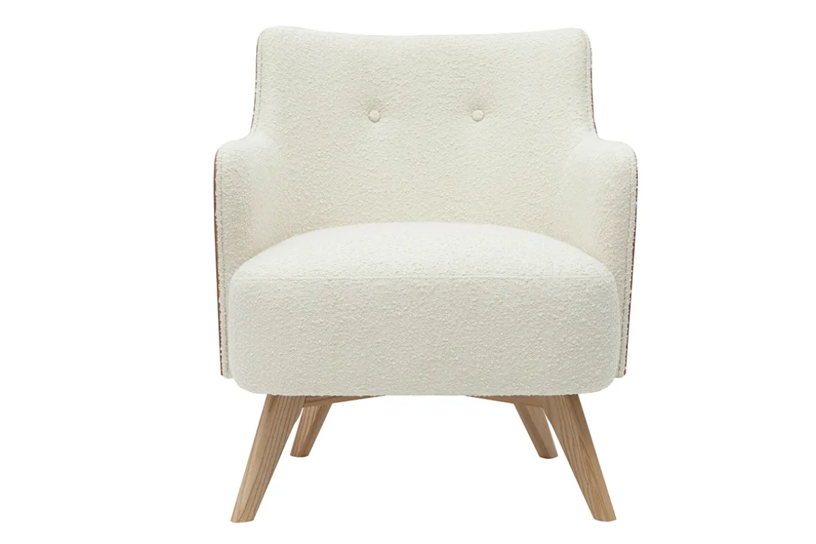 Fashion Miliboo Sofá nórdico efecto borreguillo y madera VALMY