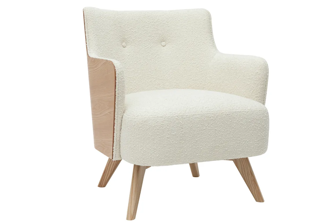 Fashion Miliboo Sofá nórdico efecto borreguillo y madera VALMY