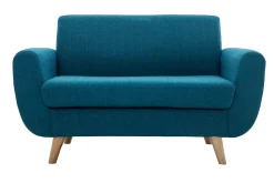 Hot Miliboo Sofá nórdico 2 plazas azul petróleo y madera de caucho maciza PURE