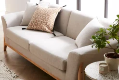 Best Sale Miliboo Sofá nórdico 3 plazas beige y fresno ASAKO