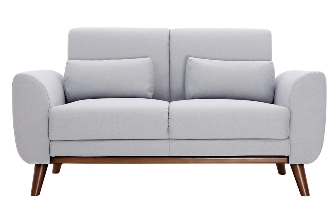 Clearance Miliboo Sofá nórdico 2 plazas de tejido gris claro y madera oscura EKTOR