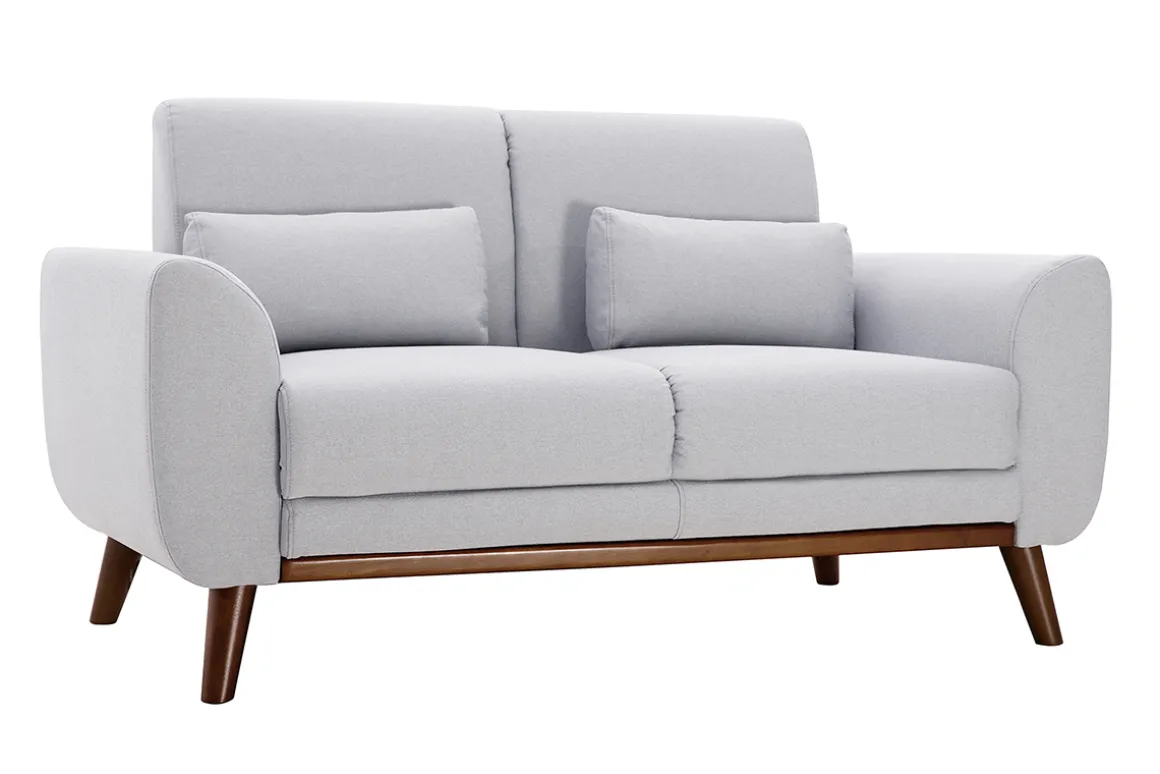 Clearance Miliboo Sofá nórdico 2 plazas de tejido gris claro y madera oscura EKTOR