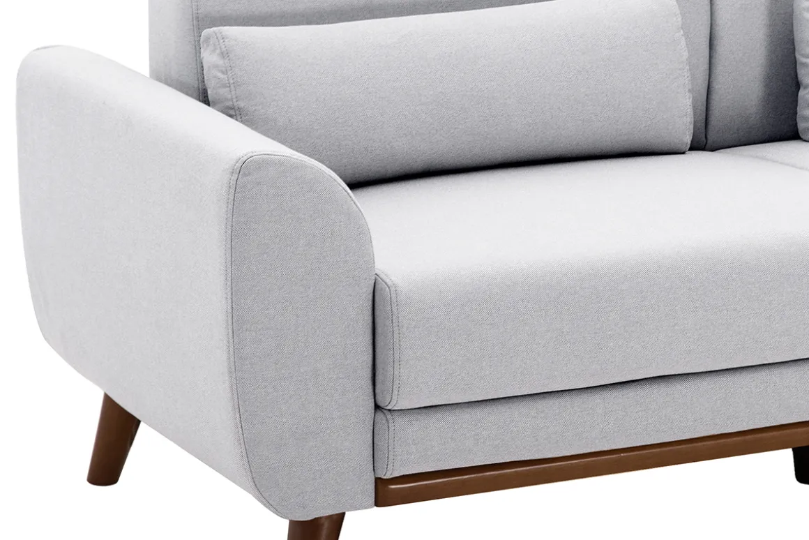 Clearance Miliboo Sofá nórdico 2 plazas de tejido gris claro y madera oscura EKTOR