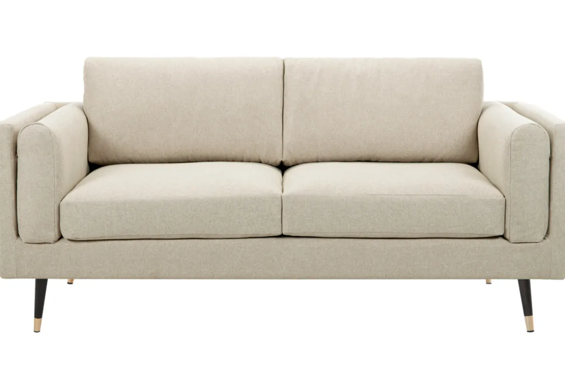Shop Miliboo Sofá 2 plazas de tela beige capuchino jaspeado STING