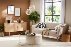 Best Miliboo Sofá 3 plazas estilo nórdico de tela beige natural y madera ISIS