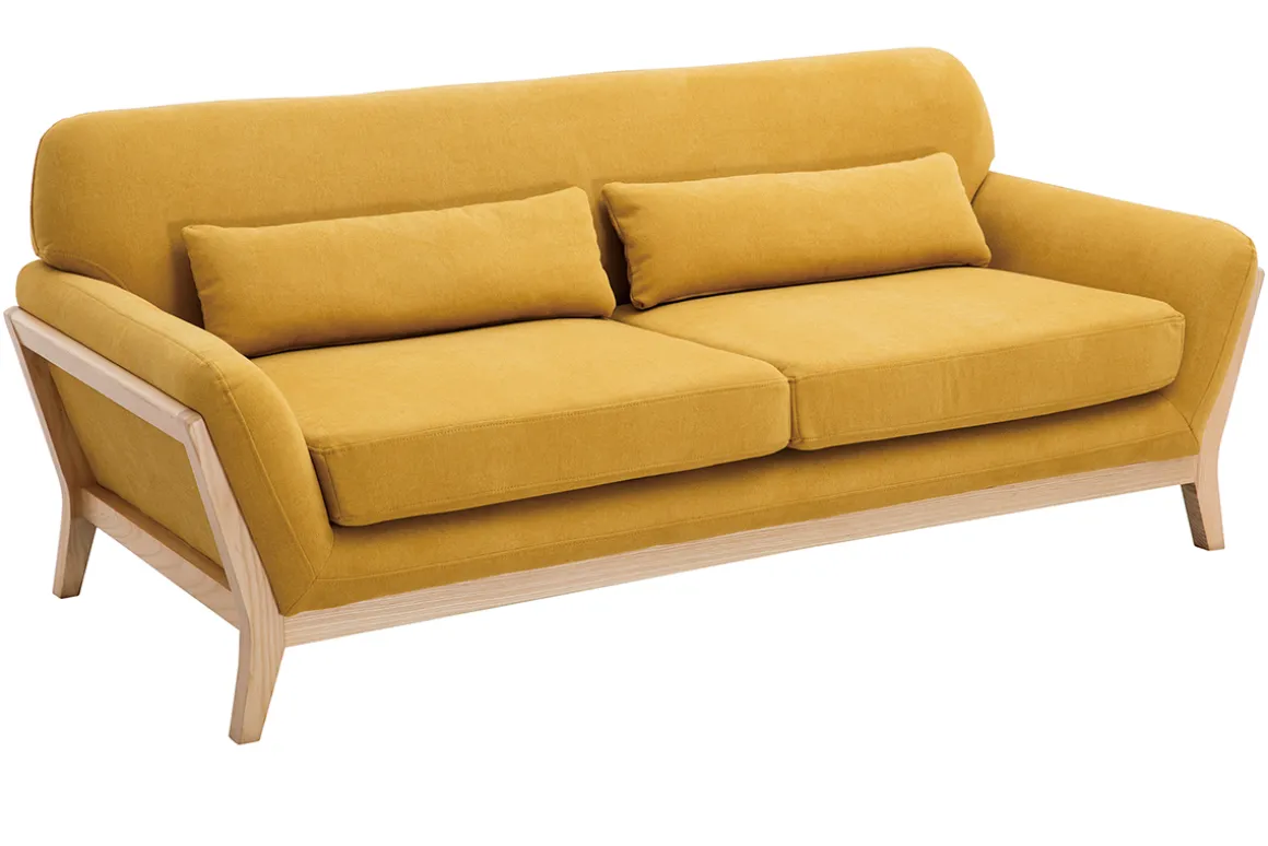 Discount Miliboo Sofá tejido efecto aterciopelado amarillo mostaza 3 plazas YOKO