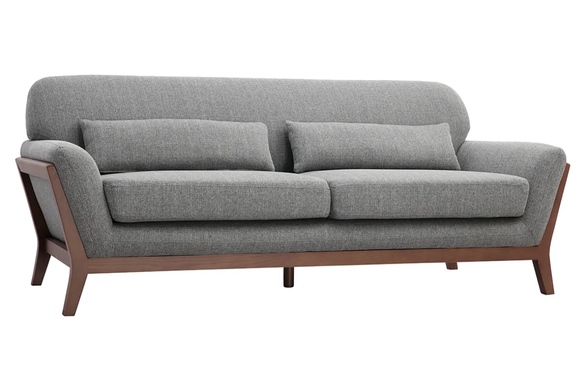 Flash Sale Miliboo Sofá vintage 3 plazas gris y nogal YOKO