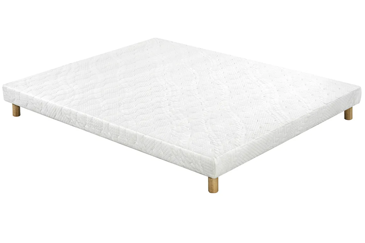 Flash Sale Miliboo Somier tapizado en blanco con patas de madera 140 × 200 cm JAMI