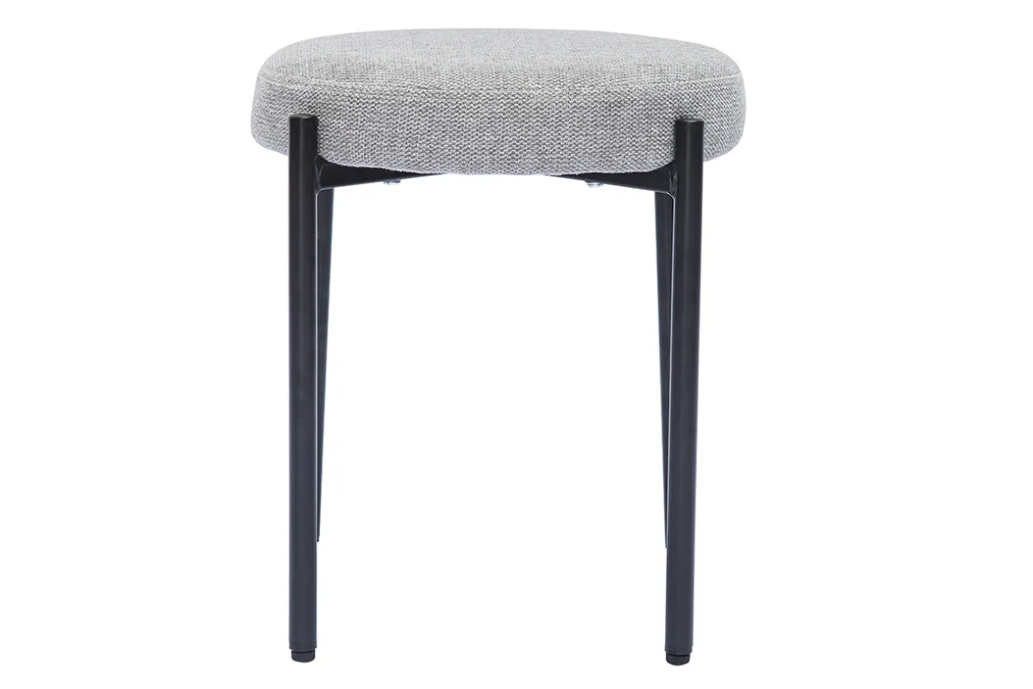 Outlet Miliboo Taburete bajo apilable de tejido efecto aterciopelado texturizado gris claro y metal negro 41 cm KIKO