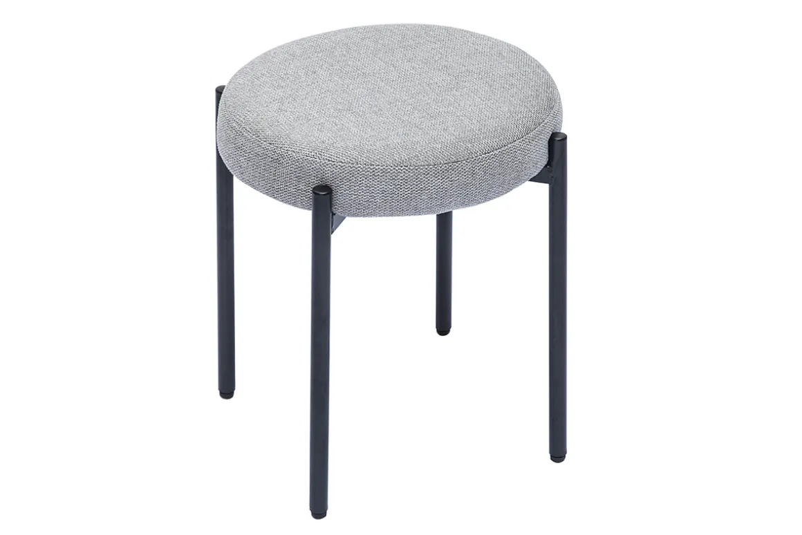 Outlet Miliboo Taburete bajo apilable de tejido efecto aterciopelado texturizado gris claro y metal negro 41 cm KIKO