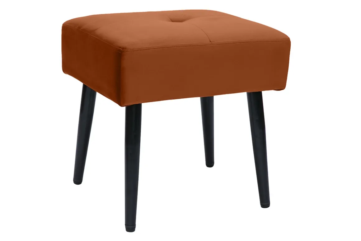 Outlet Miliboo Taburete bajo de tejido efecto aterciopelado texturizado terracota y metal negro 46 cm GUESTA