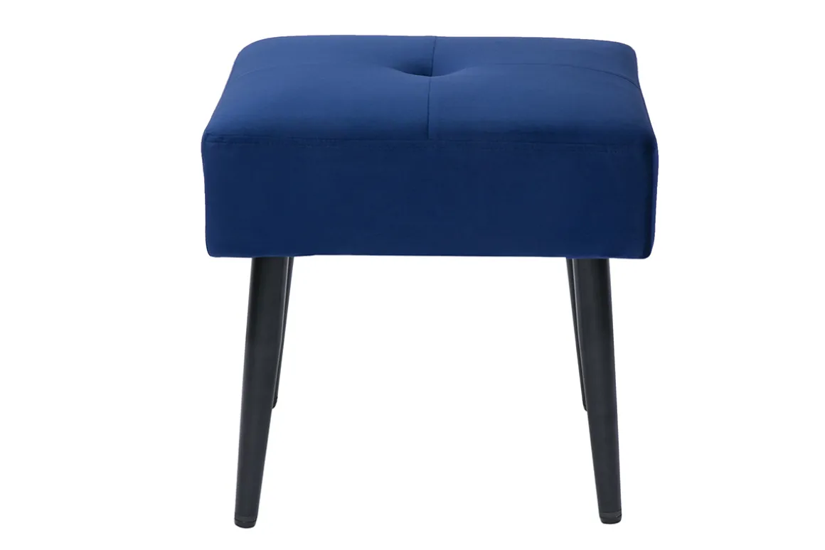 Shop Miliboo Taburete bajo de tejido efecto aterciopelado texturizado azul noche y metal negro 46 cm GUESTA