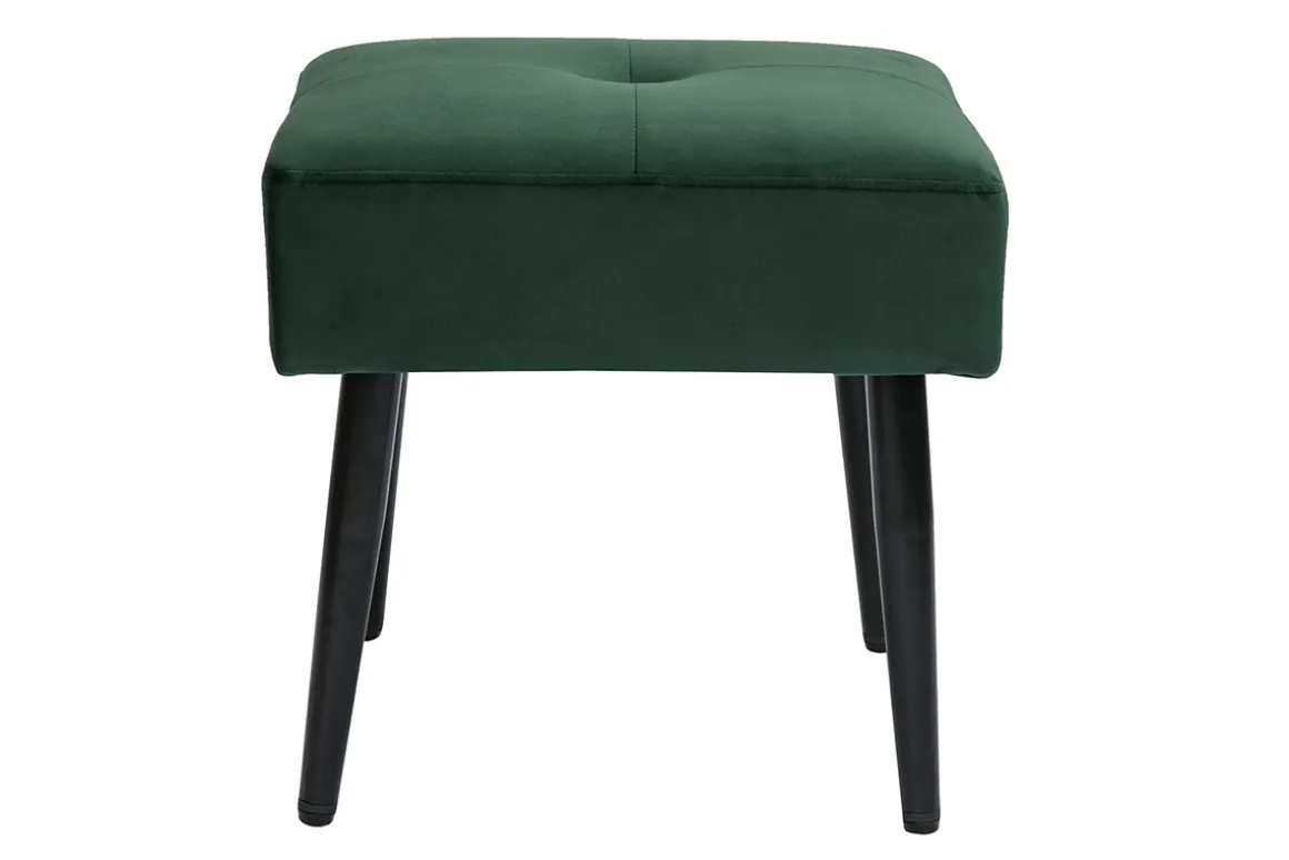Shop Miliboo Taburete bajo de tejido efecto aterciopelado texturizado verde oscuro y metal negro 46 cm GUESTA
