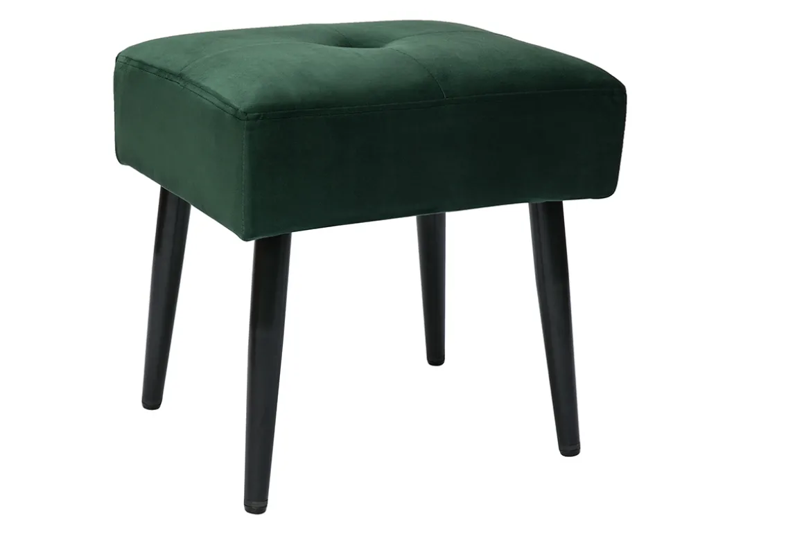 Shop Miliboo Taburete bajo de tejido efecto aterciopelado texturizado verde oscuro y metal negro 46 cm GUESTA