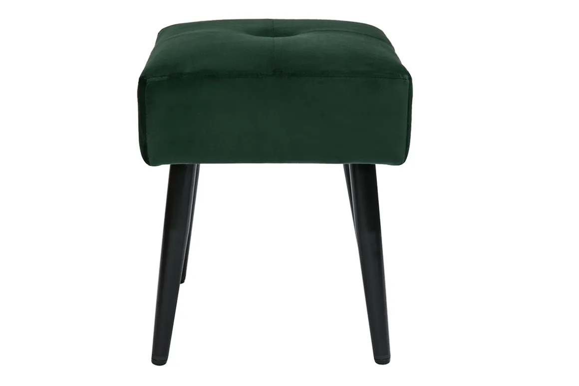Shop Miliboo Taburete bajo de tejido efecto aterciopelado texturizado verde oscuro y metal negro 46 cm GUESTA