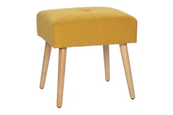 Clearance Miliboo Taburete bajo de tela efecto aterciopelado texturizado amarillo mostaza y madera clara maciza 46 cm GUESTA