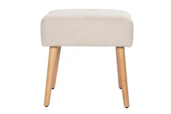 Store Miliboo Taburete bajo de tela efecto aterciopelado texturizado beige y madera clara maciza 46 cm GUESTA