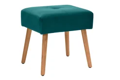 Outlet Miliboo Taburete bajo de terciopelo azul petróleo y madera clara maciza 46 cm GUESTA