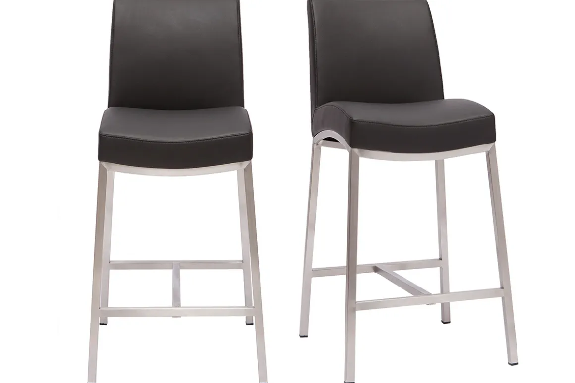 Outlet Miliboo Taburete de bar aluminio cepillado PU negro 70cm lote de dos OLLY