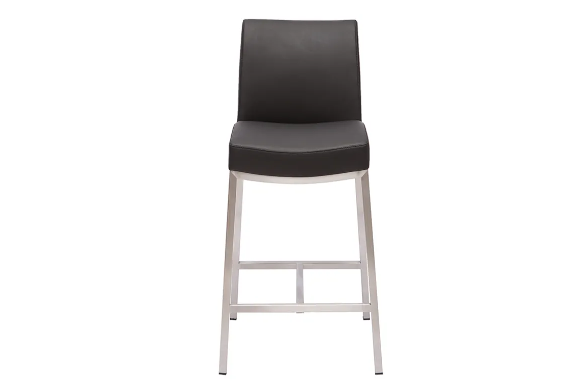 Outlet Miliboo Taburete de bar aluminio cepillado PU negro 70cm lote de dos OLLY