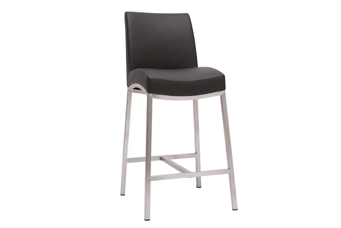 Outlet Miliboo Taburete de bar aluminio cepillado PU negro 70cm lote de dos OLLY