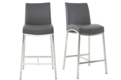 Cheap Miliboo Taburete de bar aluminio cepillado PU gris oscuro 66cm lote de dos OLLY