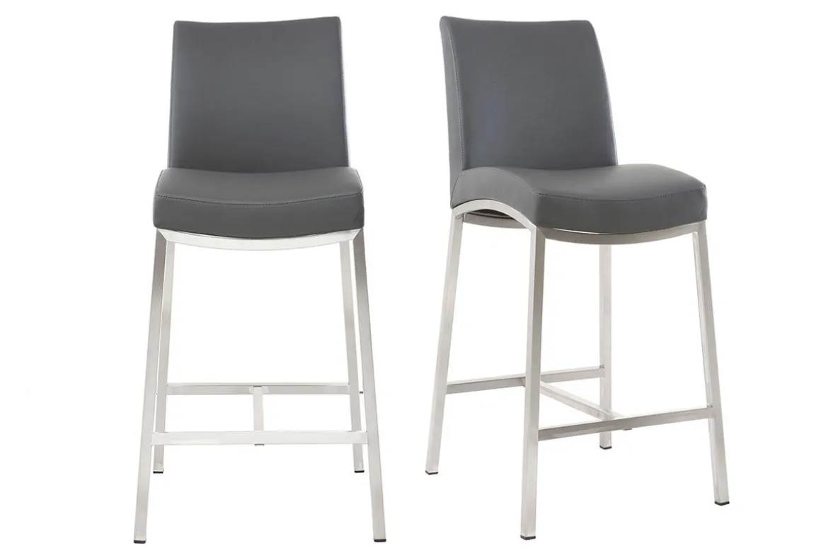 Cheap Miliboo Taburete de bar aluminio cepillado PU gris oscuro 66cm lote de dos OLLY