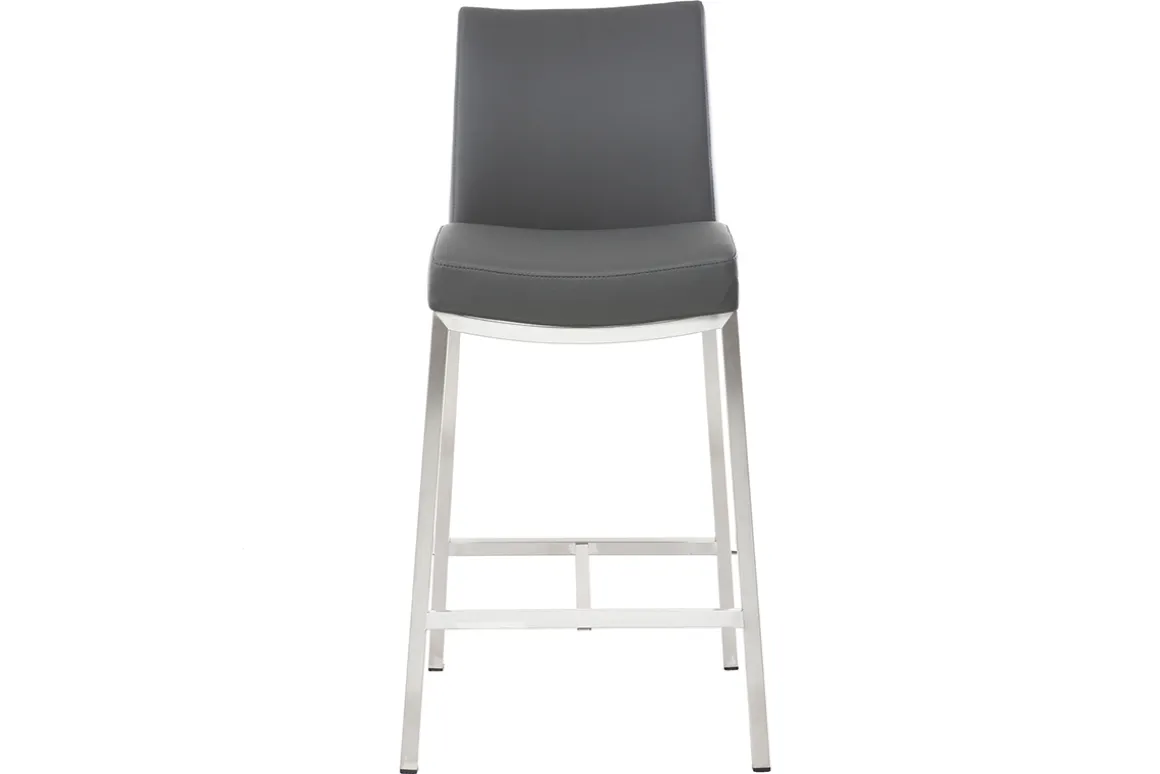 Cheap Miliboo Taburete de bar aluminio cepillado PU gris oscuro 66cm lote de dos OLLY
