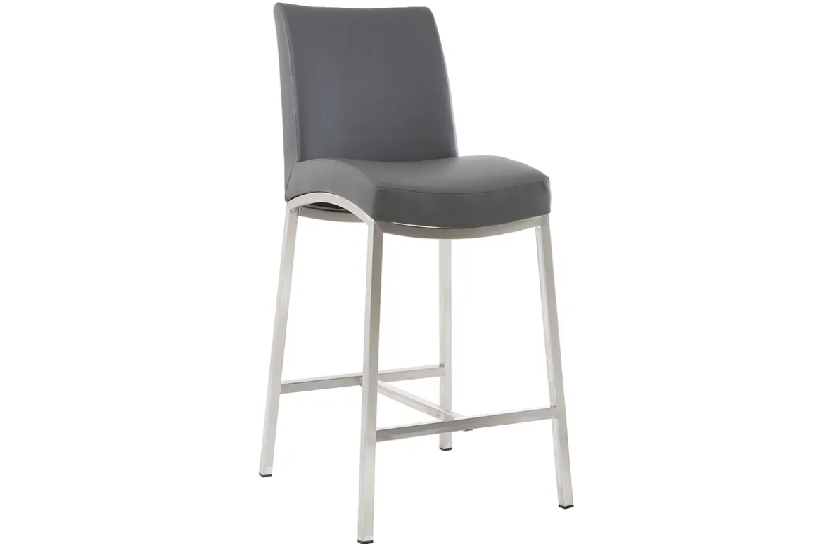 Cheap Miliboo Taburete de bar aluminio cepillado PU gris oscuro 66cm lote de dos OLLY