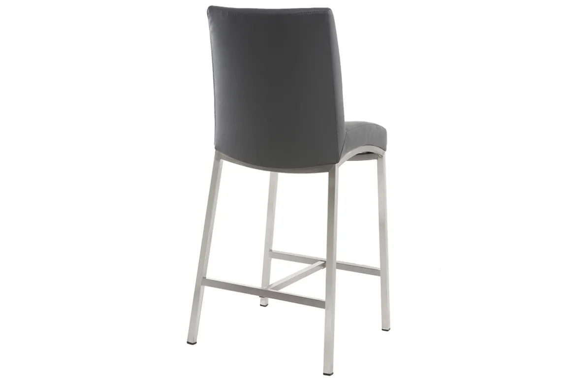 Cheap Miliboo Taburete de bar aluminio cepillado PU gris oscuro 66cm lote de dos OLLY