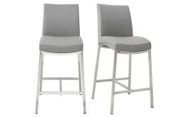 Clearance Miliboo Taburete de bar aluminio cepillado PU gris claro 66cm lote de dos OLLY