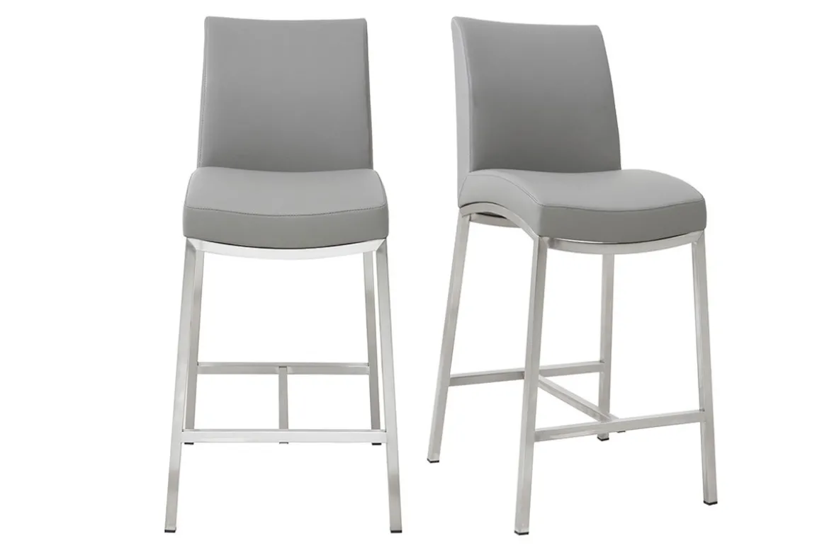 Clearance Miliboo Taburete de bar aluminio cepillado PU gris claro 66cm lote de dos OLLY