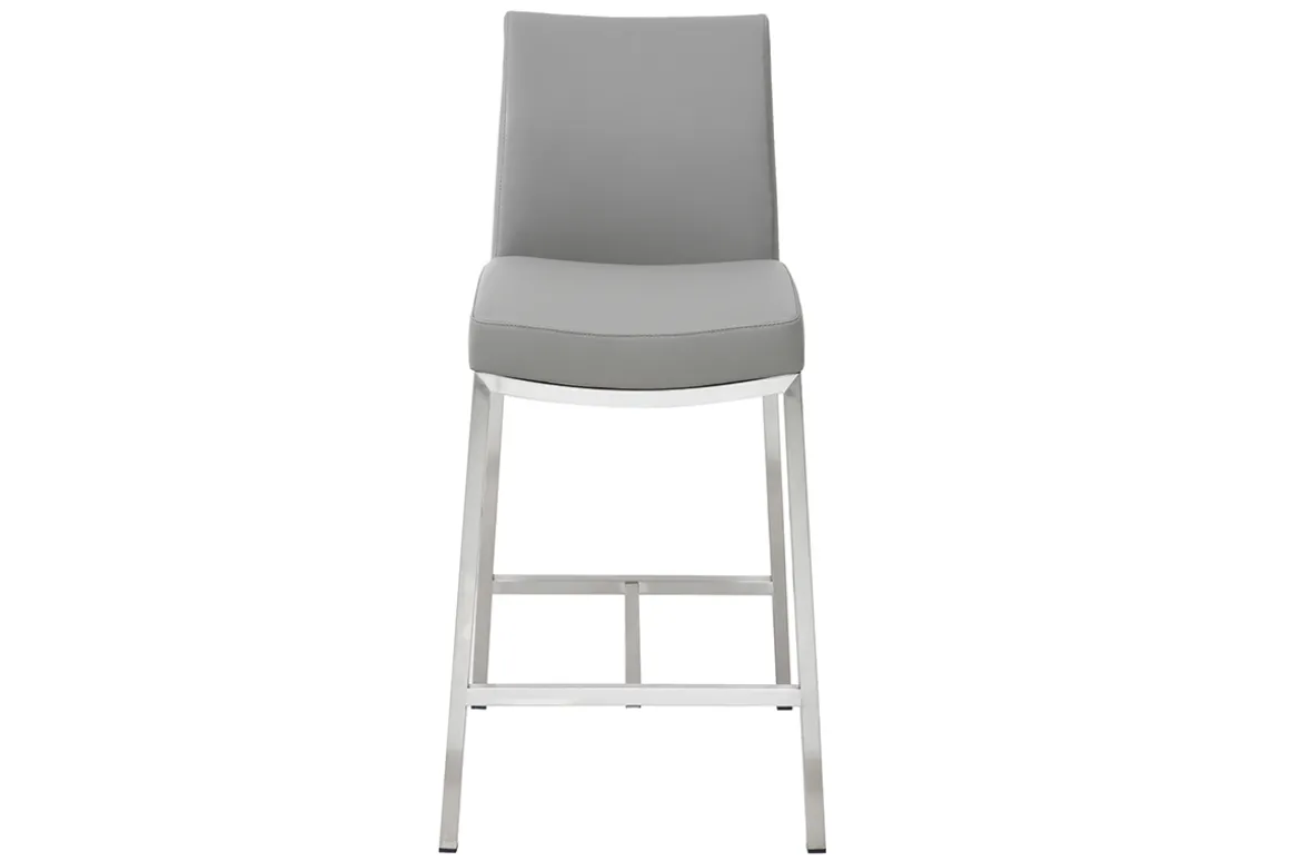 Clearance Miliboo Taburete de bar aluminio cepillado PU gris claro 66cm lote de dos OLLY