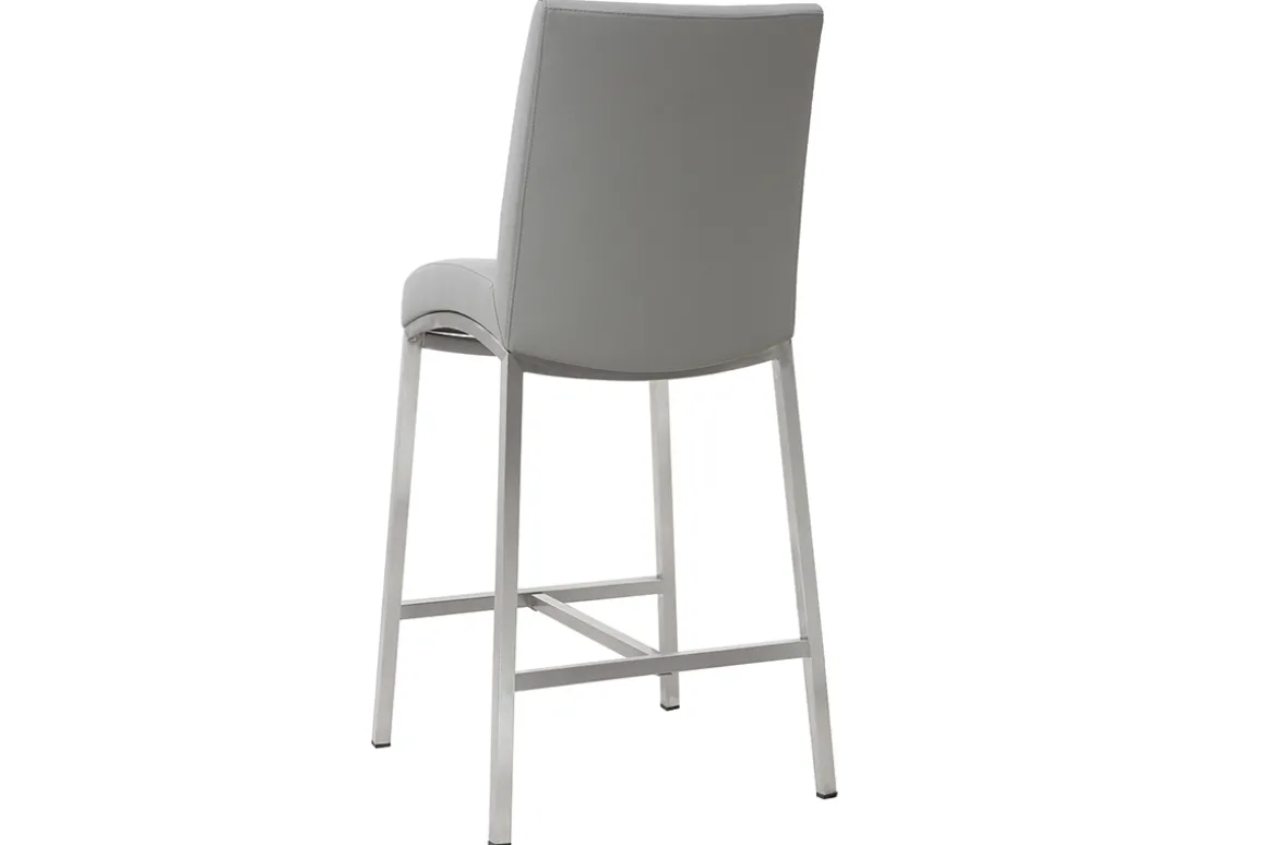 Clearance Miliboo Taburete de bar aluminio cepillado PU gris claro 66cm lote de dos OLLY